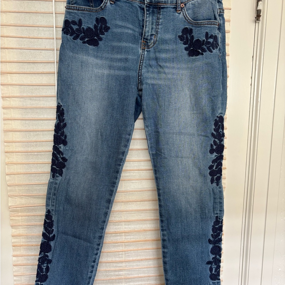 Band of Gypsies Blue Floral Straight Leg Jeans